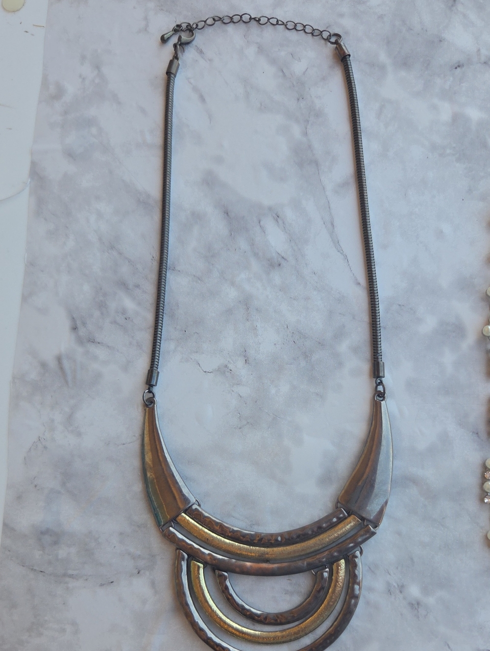 Statement Two-Tone Hammered Metal Crescent "Bib" Necklace - Women Jewelry